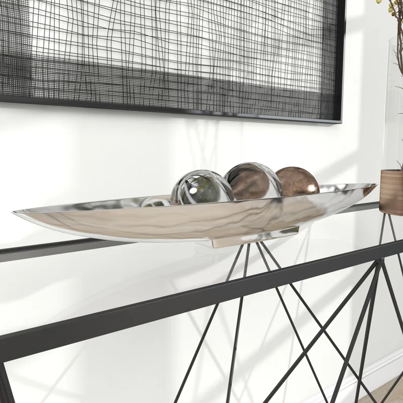 Hurtt Aluminum Metal Sleek Minimalistic Boat Decor Silver Tray