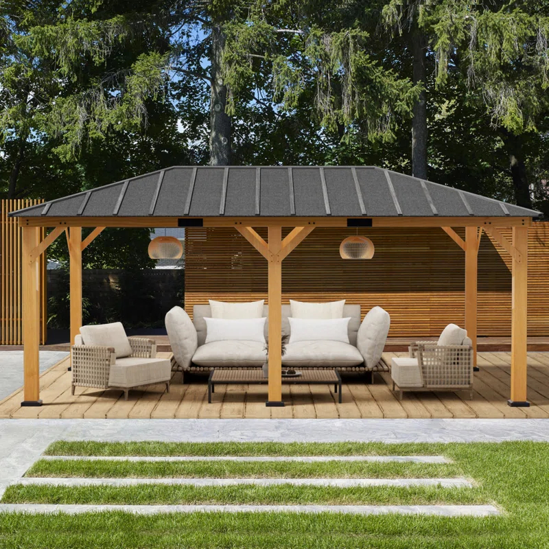 EROMMY 20 Ft. W X 12 Ft. D Solid Wood Patio Gazebo