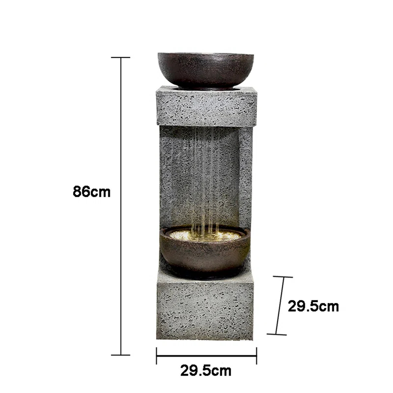 34" H Rainfall Fountain with Bowl On Top with LEDS