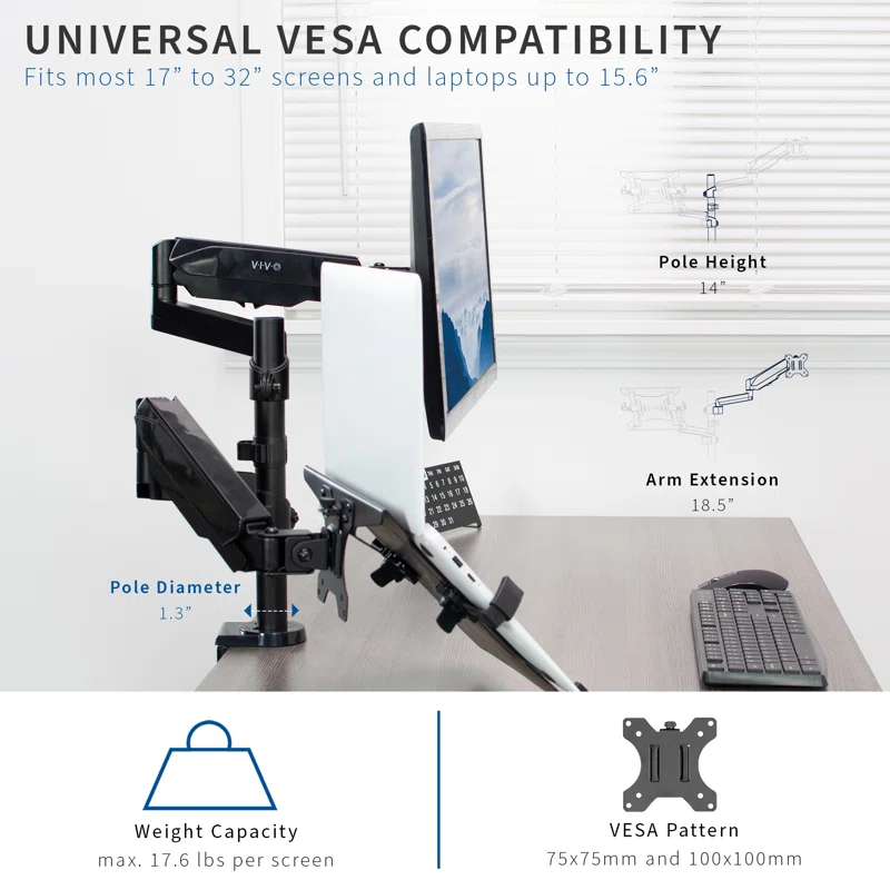 Pneumatic Arm Single Monitor and Laptop Desk Mount