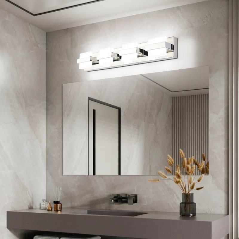 Solfart SOLFART 4 Lights Chrome Bathroom Light Fixtures Modern LED Bathroom Light Vanity Lights Over Mirror