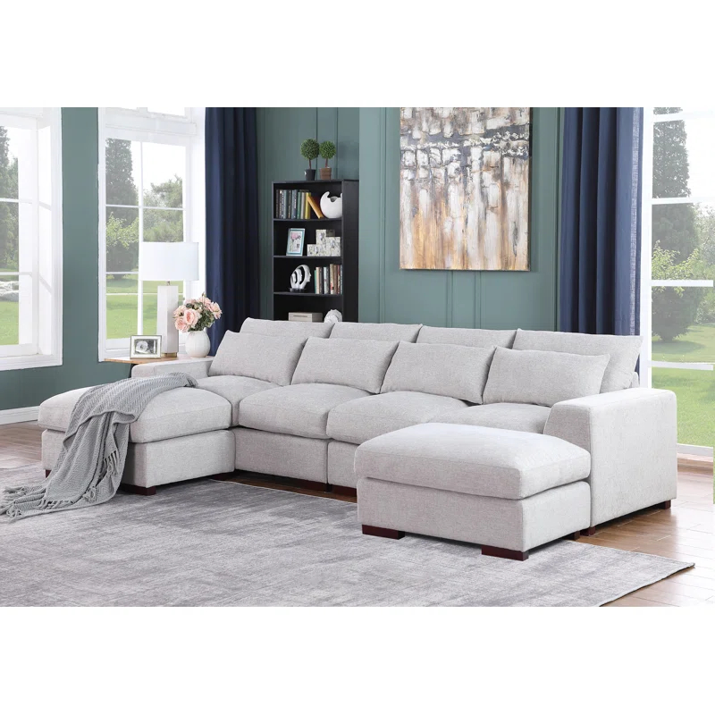 Biaggio Linen Blend Sectional with 2 Ottomans,Sectional Couch