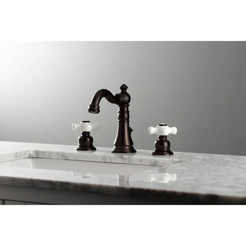 Kingston Brass FSC1975PX Kingston Brass American Classic Two-Handle 3-Hole Deck Mount Widespread Bathroom Faucet with Pop-Up Drain