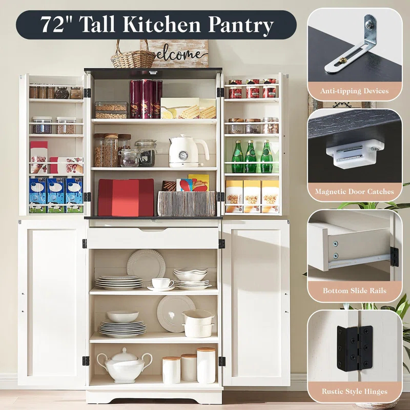 Gracie Oaks 72" Tall Farmhouse Kitchen Pantry