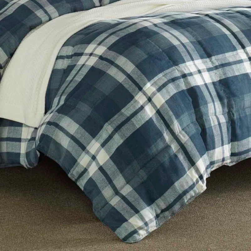 Nautica Crossview Plaid Microsuede Blue Comforter Set