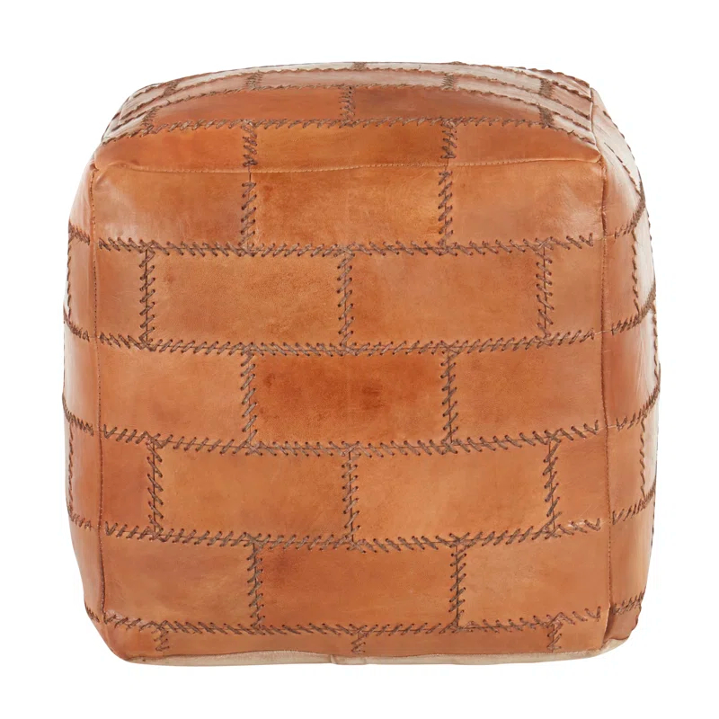 17 Stories Elchin Industrial Pouf In Brown Leather