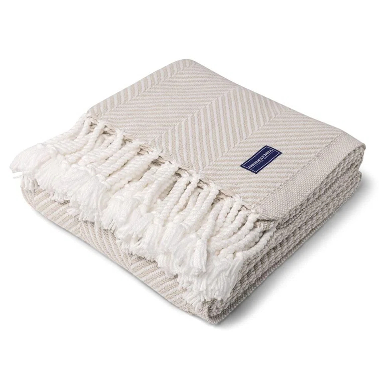 Faribault Mill Coastal Monhegan Cotton Throw With Fringe