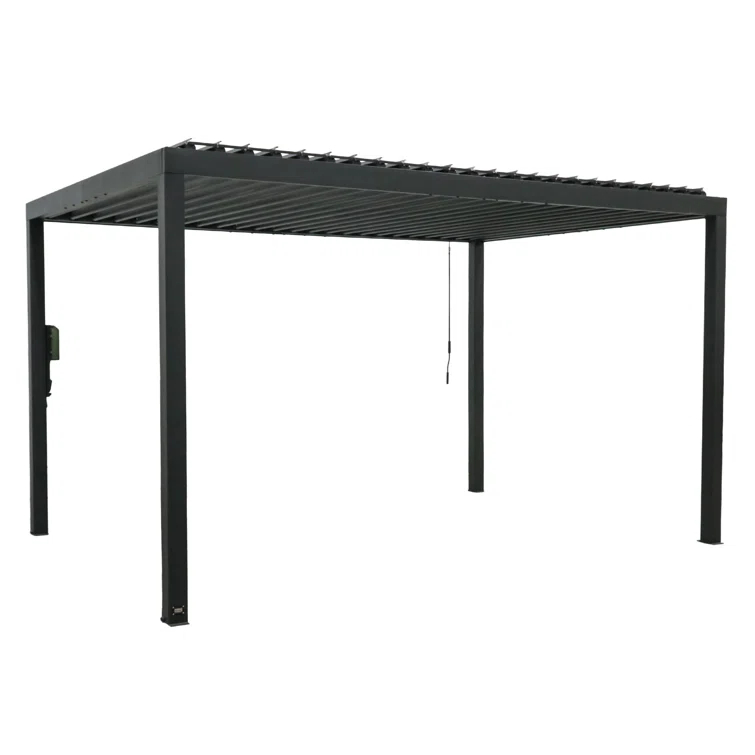 Backyard Discovery Backyard Discovery Sarasota 14' x 10' Galvanized Steel Outdoor Louvered Pergola Kit with Adjustable Steel Roof and PowerPort