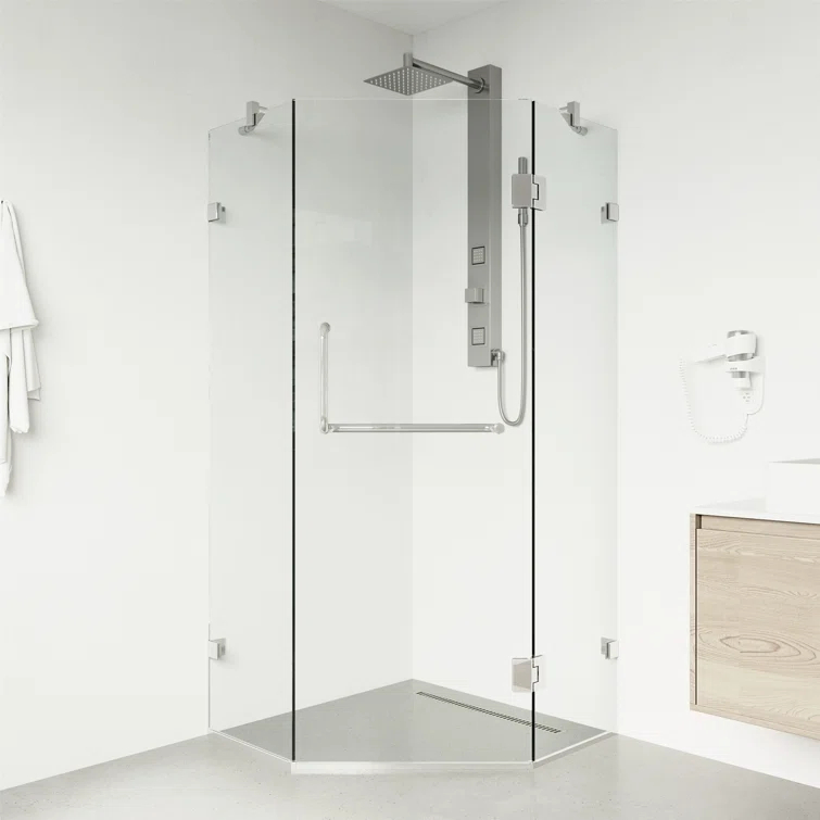 VIGO Piedmont 34" W x 34" D x 73" H Hinged Frameless Shower Enclosure with 3/8  Clear Glass VG6062CHCL36