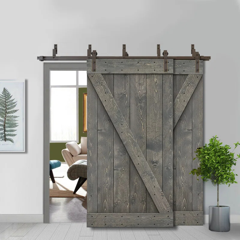 Calhome 84'' Solid Wood Paneled Painted with Installation Hardware Kit Barn Door