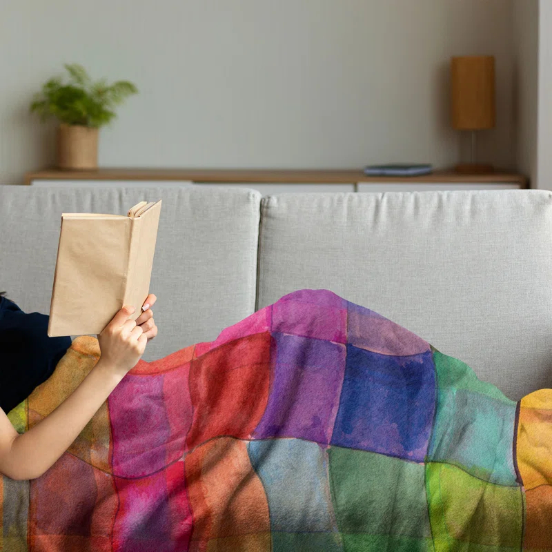 Ambesonne Ambesonne Abstract Fleece Throw Blanket Rainbow Colors Squares Multicolor