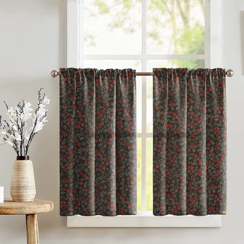 lovemyfabric Small Flowers Allover Print Cafe Tier Curtains