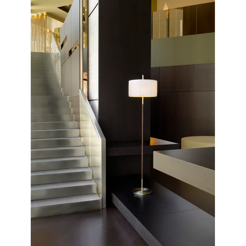 Satin Nickel Floor Lamp with Cotton Drum Shade