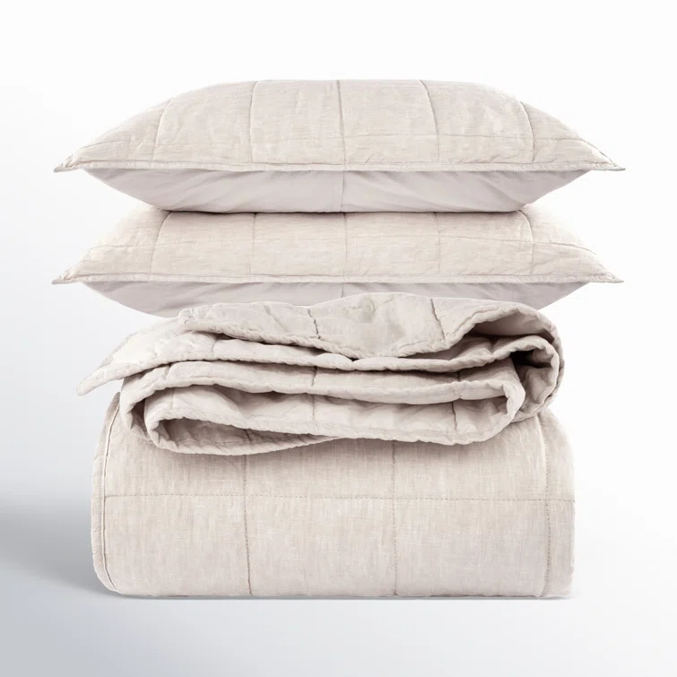 French Linen Box Stitch Quilt & Sham Set