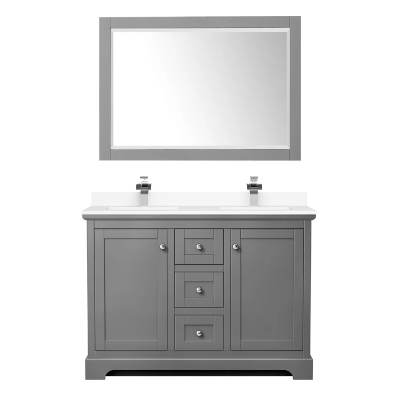 Wyndham Collection Avery 48'' Double Bathroom Vanity with Marble Top with Mirror