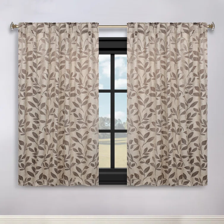 Superior Leaves Machine Washable Room Darkening Blackout Curtains With Back Tabs by Superior (Set of 2)