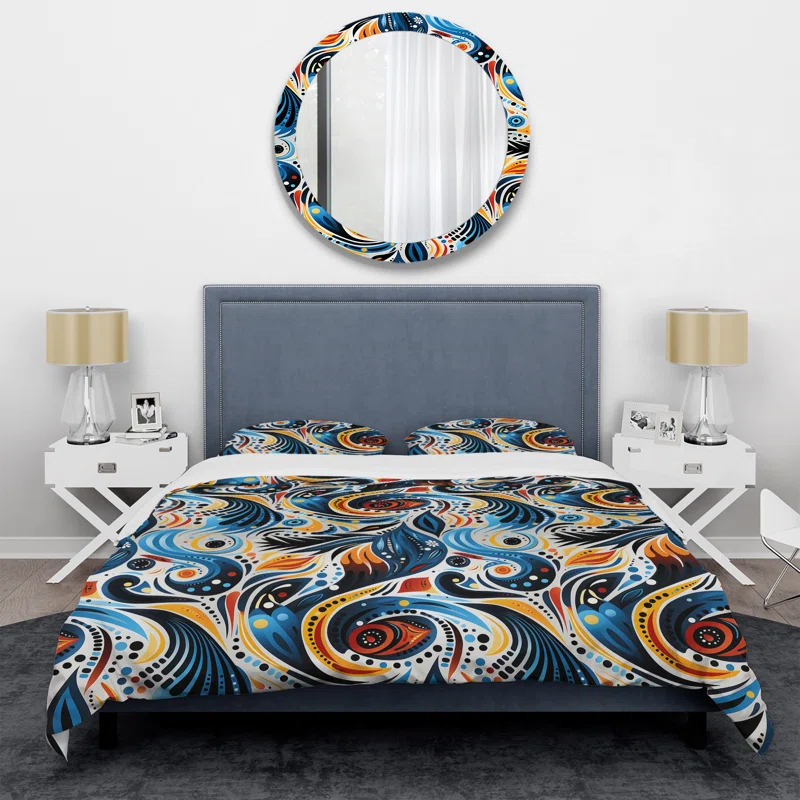 Blue And Orange Tribal Dreams I Abstract Duvet Cover Set