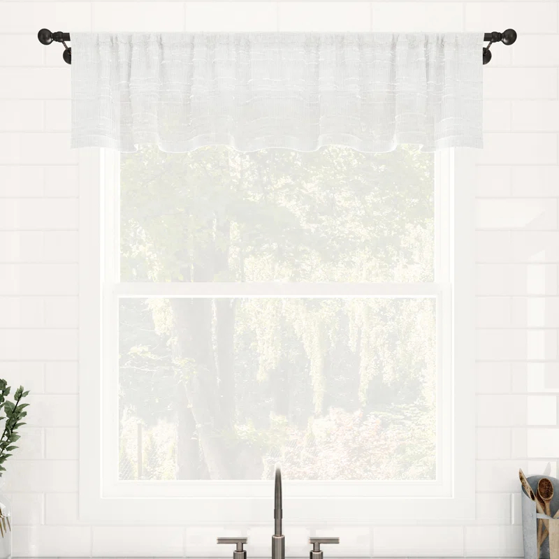 Clean Window Aya Textured Slub Stripe Linen Blend Sheer Rod Pocket Kitchen Curtain Valance
