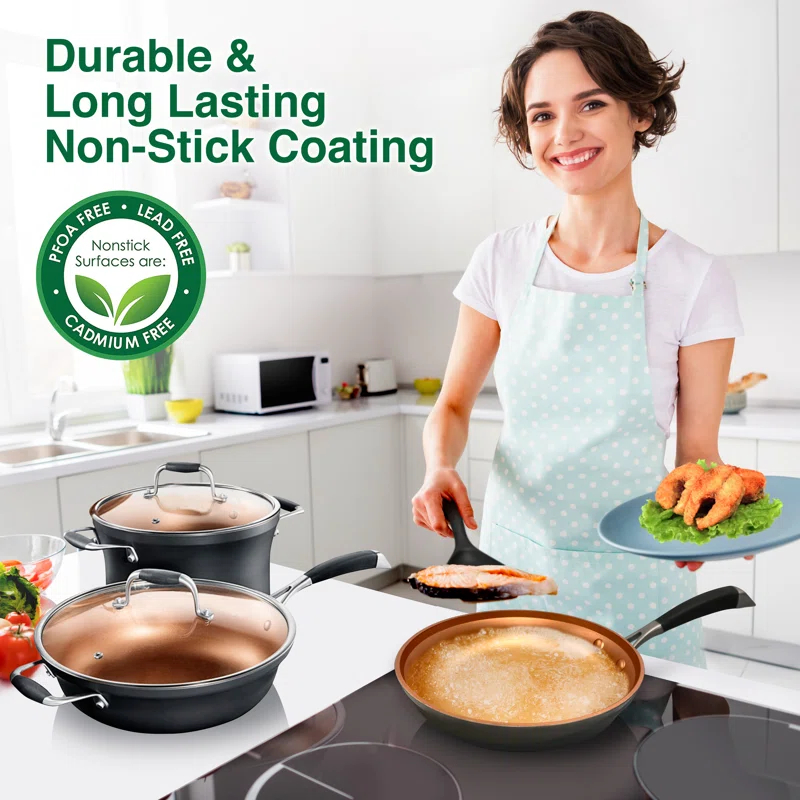 NutriChef 14 - Piece Non-Stick Aluminum Cookware Set
