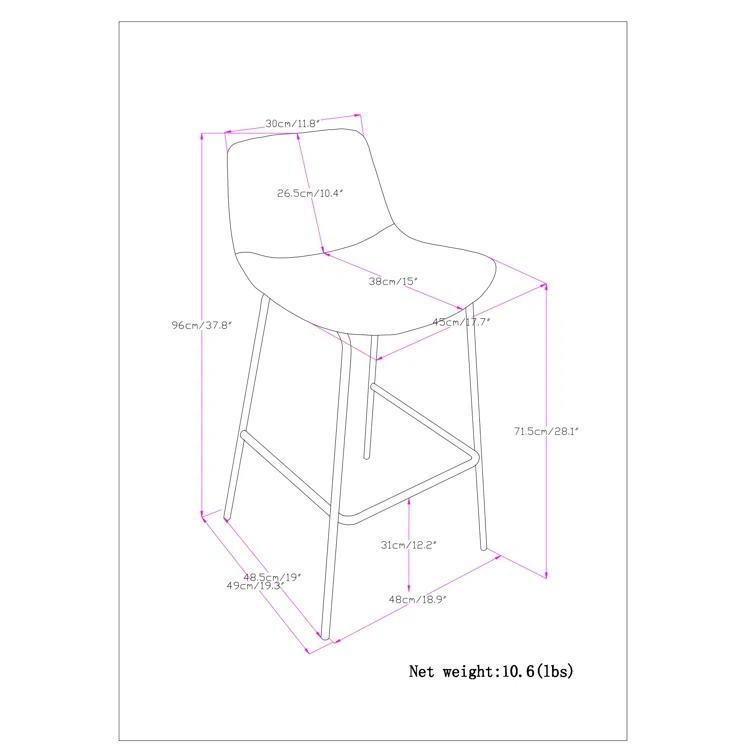Simpli Home Jolie Upholstered Vegan Faux Leather Contemporary Counter Stool with Padded Bucket Seat and Footrest (Set of 2)