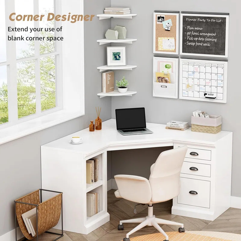 Latitude Run® White Corner Floating Shelves For Wall Set Of 4, Rounded Corner Shelves Wall Mounted,Small Spaces