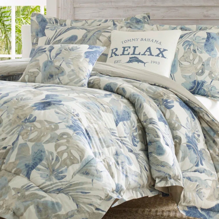 Tommy Bahama Home Tommy Bahama Raw Coast Blue Cotton 5 Piece Comforter Bonus Set