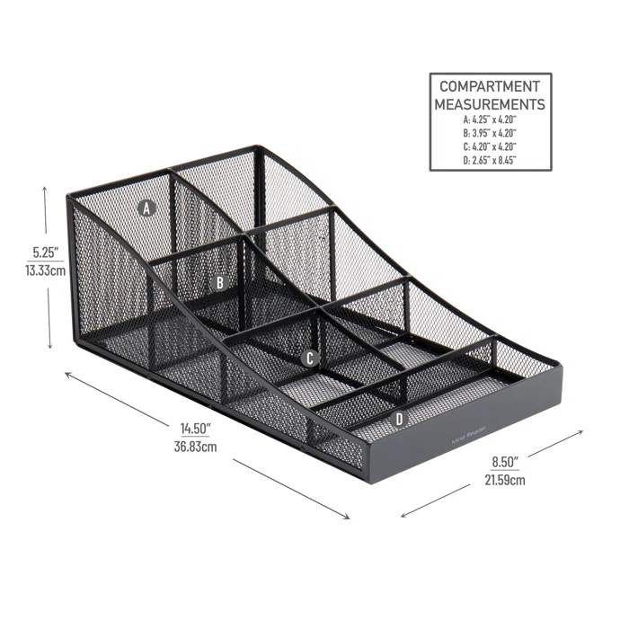 Mind Reader Mind Reader Cup and Condiment Station, Countertop Organizer, Coffee Bar, Kitchen, Metal Mesh, 8.5"L x 14.5"W x 5.25"H