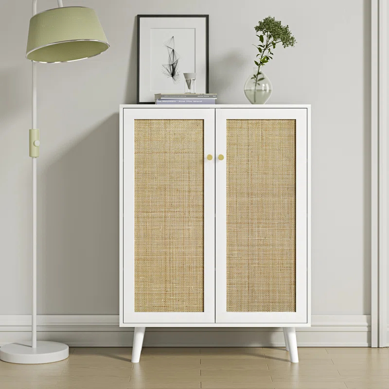 Ahlyssa 44'' Tall 2 - Door Rattan Accent Cabinet with Adjustable Shelves Storage Cabinet