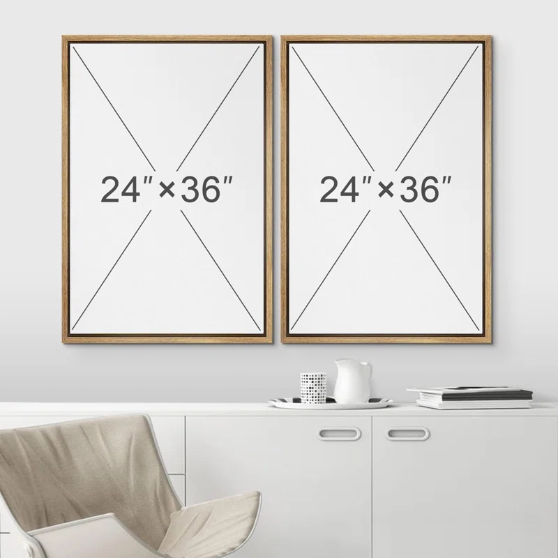 IDEA4WALL Mid Century Modern Boho Green Yellow Bright Plant Art Framed Canvas 2 Pieces Print  Wall Art Set