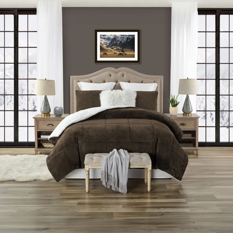 Swift Home Ultra Plush Reversible Faux Fur and Sherpa 3-Piece Comforter Set