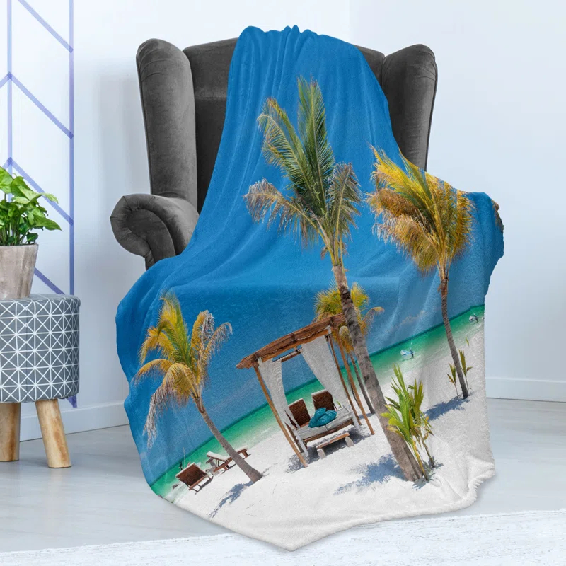Ambesonne Ambesonne Beach Fleece Throw Blanket Ocean Coastline Holiday Multicolor