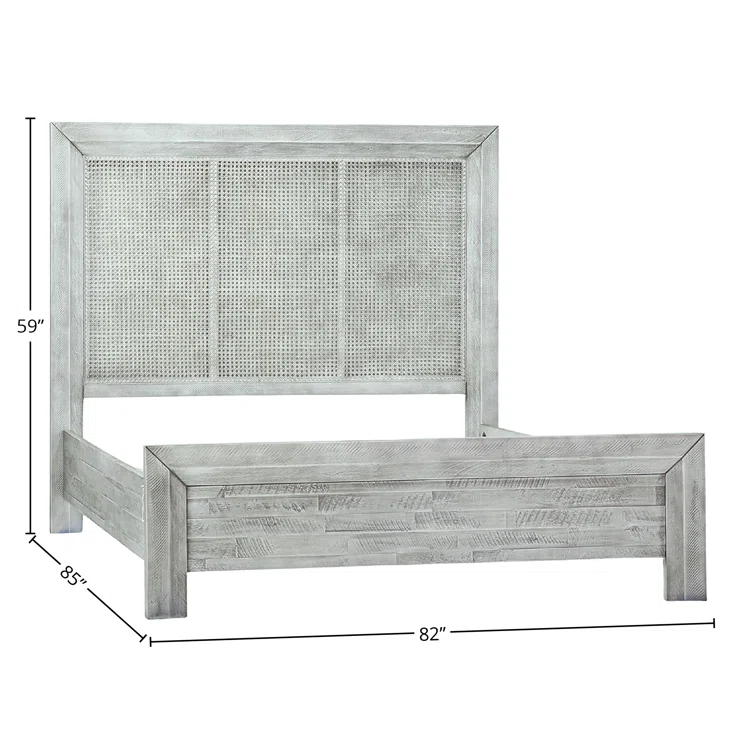 Geneva King Light Grey Reclaimed Acacia Wood Upholstered Bed