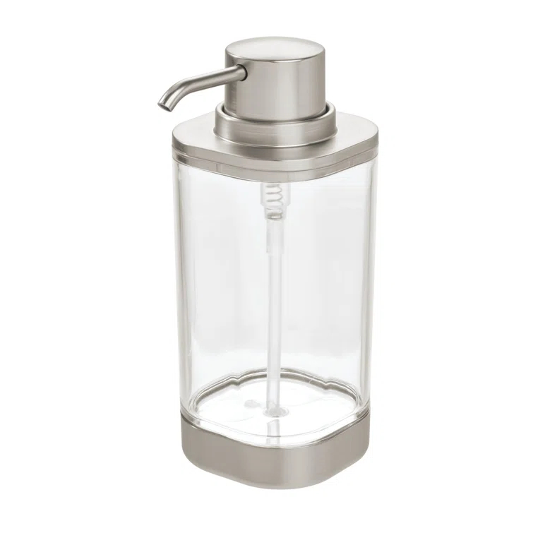 iDesign iDesign Hand Soap Dispenser - Refillable Liquid Soap Dispenser, Clear/Brushed Nickel