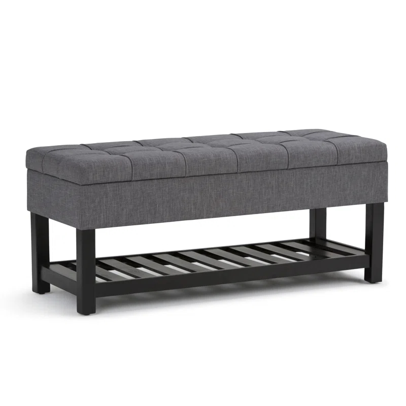 Simpli Home Saxon 43"W Tufted Transitional Storage Ottoman Bench with with Lift-Top Lid