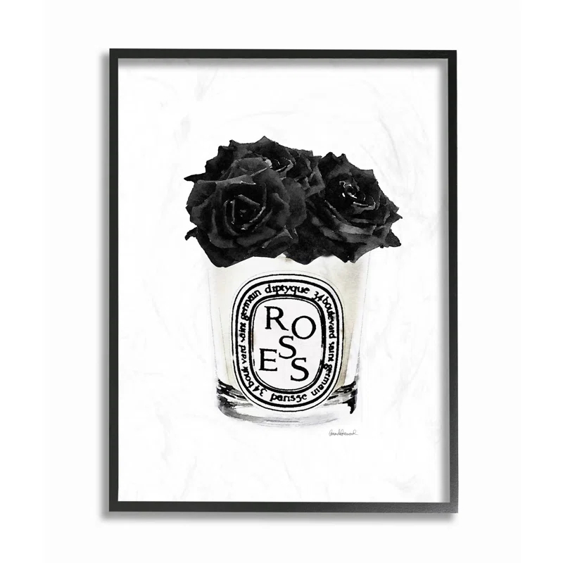Stupell Industries " Fashion Designer Rose Flower Glass Black Watercolor "