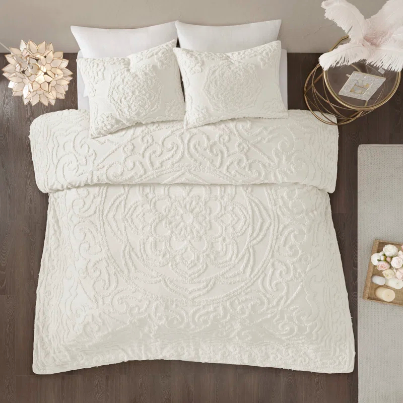 Laetitia Tufted Chenille Cotton 3 Piece Medallion Duvet Cover Set