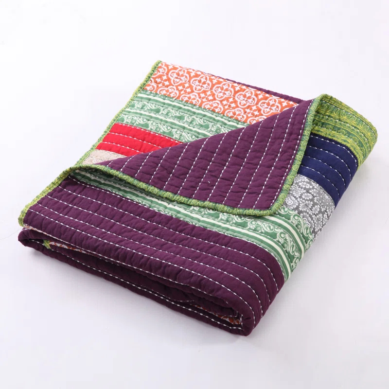 Greenland Home Fashions Marley Patchwork Stripe Cotton Quilted Throw