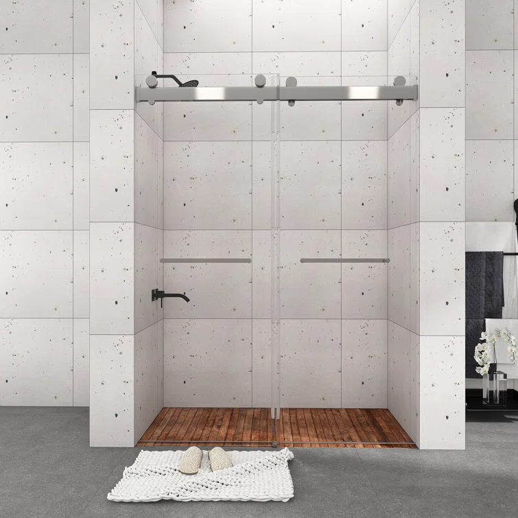 JimsMaison 72" W x 79" H Soft-Closing Double Sliding Frameless Shower Door with Clear Glass JMBGSD03-72BN