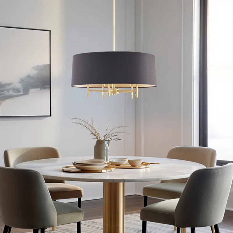 Hampton Hill Presidio 5-Light Dimmable Chandelier with Drum-shaped Fabric Shade & Adjustable Height