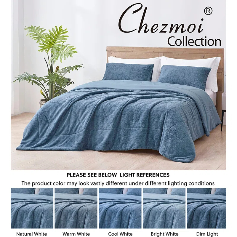 Chezmoi Collection Zane Sherpa Reversible Microfiber Comforter Set & Reviews | Wayfair