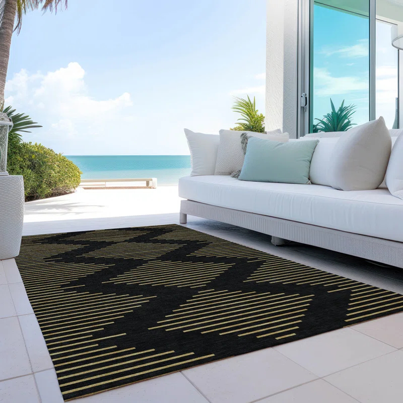 Machine Washable Indoor/Outdoor Chayden ACN1017 Black Rug