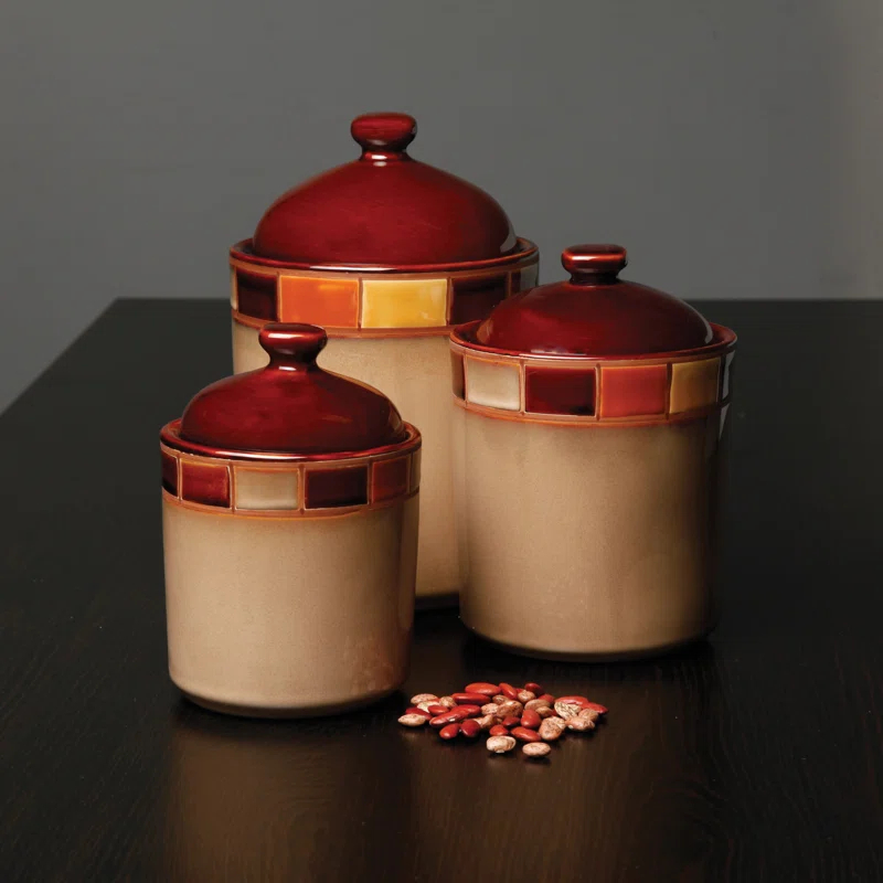 Gibson Elite Casa Estebana Reactive Glaze Stoneware Dinnerware, 3-Piece Canister Set, Beige/Brown
