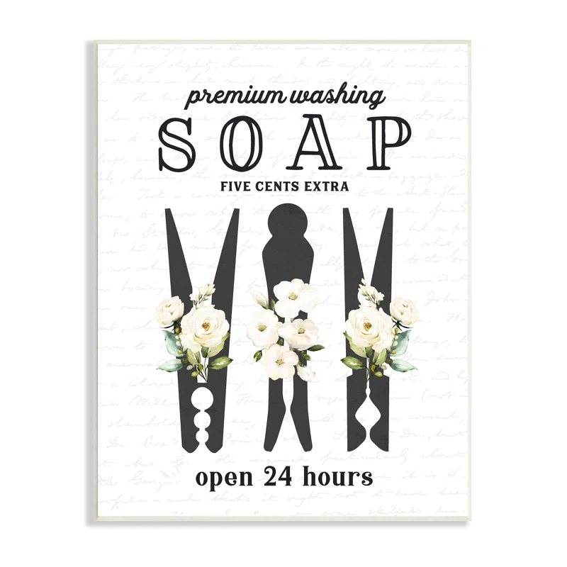 Stupell Industries " Floral Clothespin Silhouettes Laundry Room Script Sign "