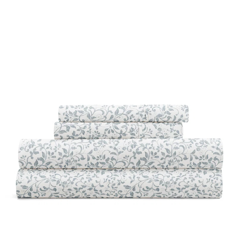 4 Piece Sheet Set Patterned Microfiber Ultra Soft Bedding in Floral Dream