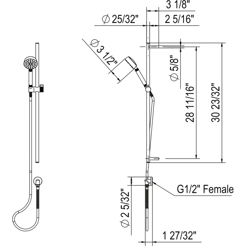 Rohl 0126SBHS1PN Tenerife Handshower Set With 31" Slide Bar and Single Function Handshower