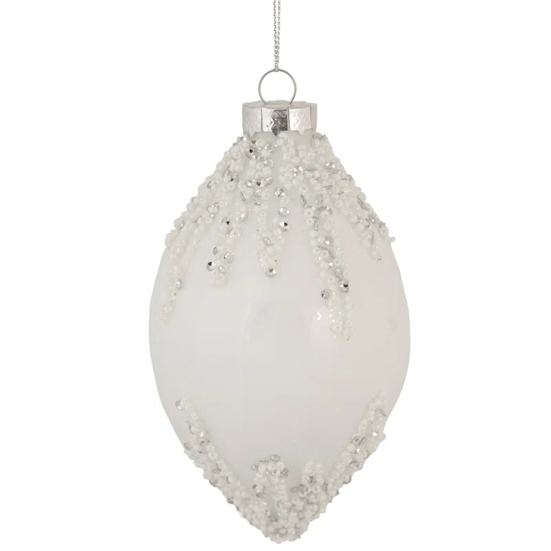 Northlight Seasonal 5" White Beaded and Silver Sequins Christmas Glass Finial Ornament