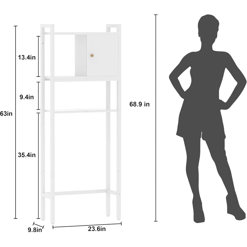 Over-The-Toilet Storage, 3 Tier Bathroom Organizer Shelf, Organizer With Adjustable Shelves And Wooden Cabinet, Multifunctional Over The Toilet Rack, Wood