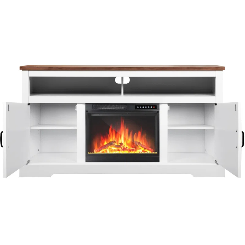 R.W.FLAME 60''W Media Console TV Stand For TVs With Electric Fireplace & Adjustable Led Flame