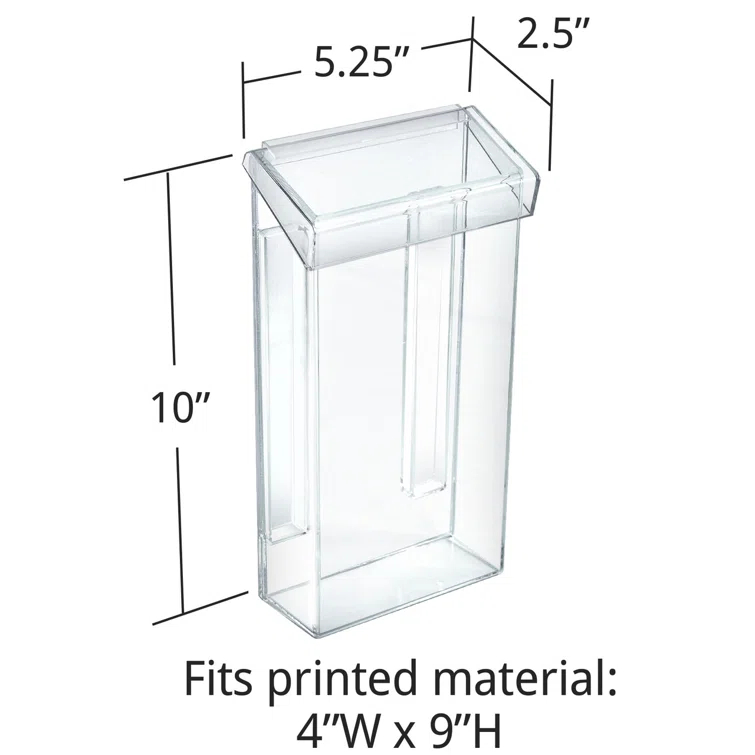 Azar Displays Outdoor Adhesive Wall Mount Trifold Brochure Holder w/ Clear Lid for 4"W x 9"H Literature, 2-Pack (Set of 2)