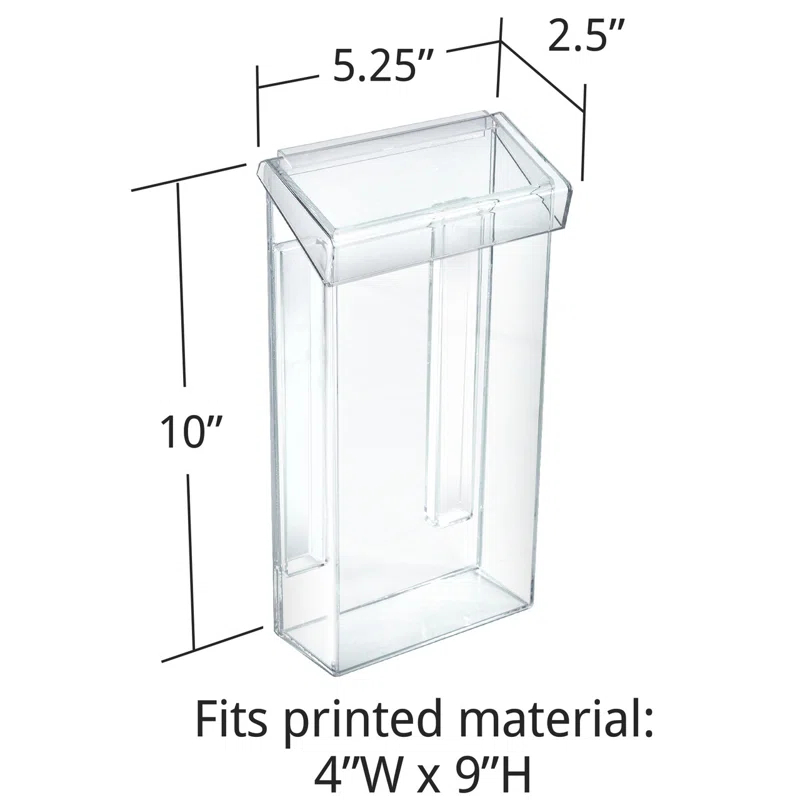 Azar Displays Outdoor Adhesive Wall Mount Trifold Brochure Holder w/ Clear Lid for 4"W x 9"H Literature, 2-Pack (Set of 2)
